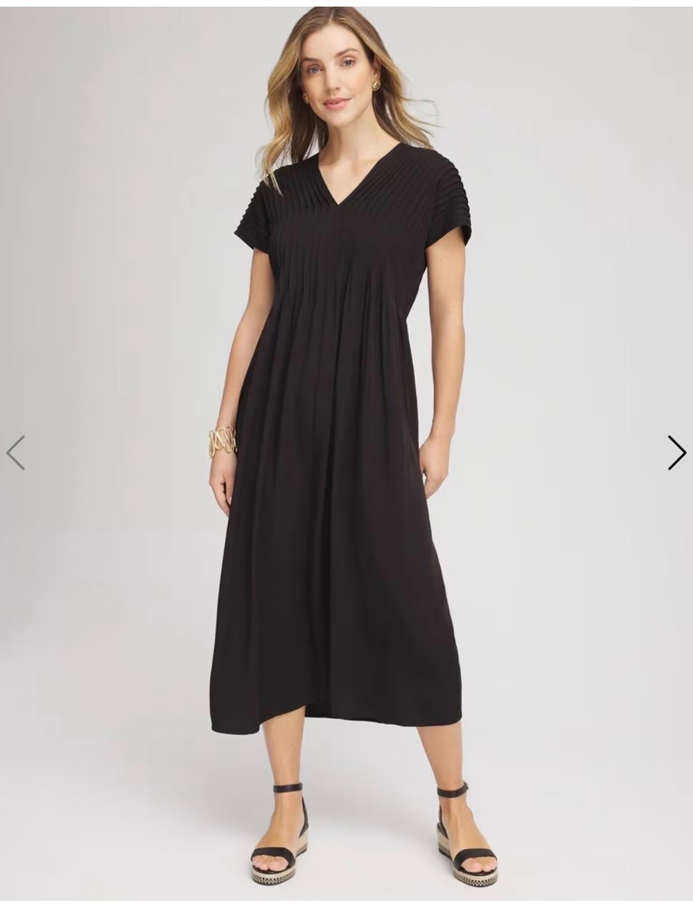 Chico’s Womens Silk-Twill Popover Midi Dress Black XL (3) Classic Coastal New!